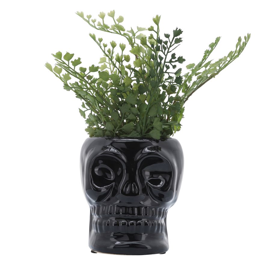 Sagebrook 5" Ceramic Skull Vase - Black