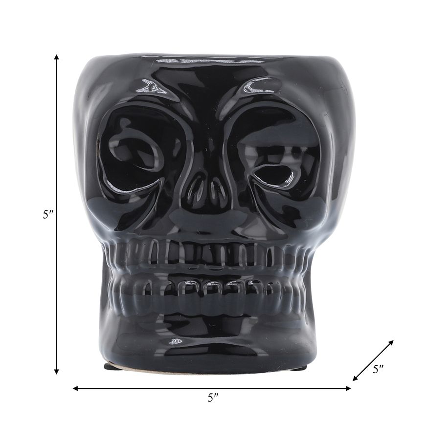 Sagebrook 5" Ceramic Skull Vase - Black