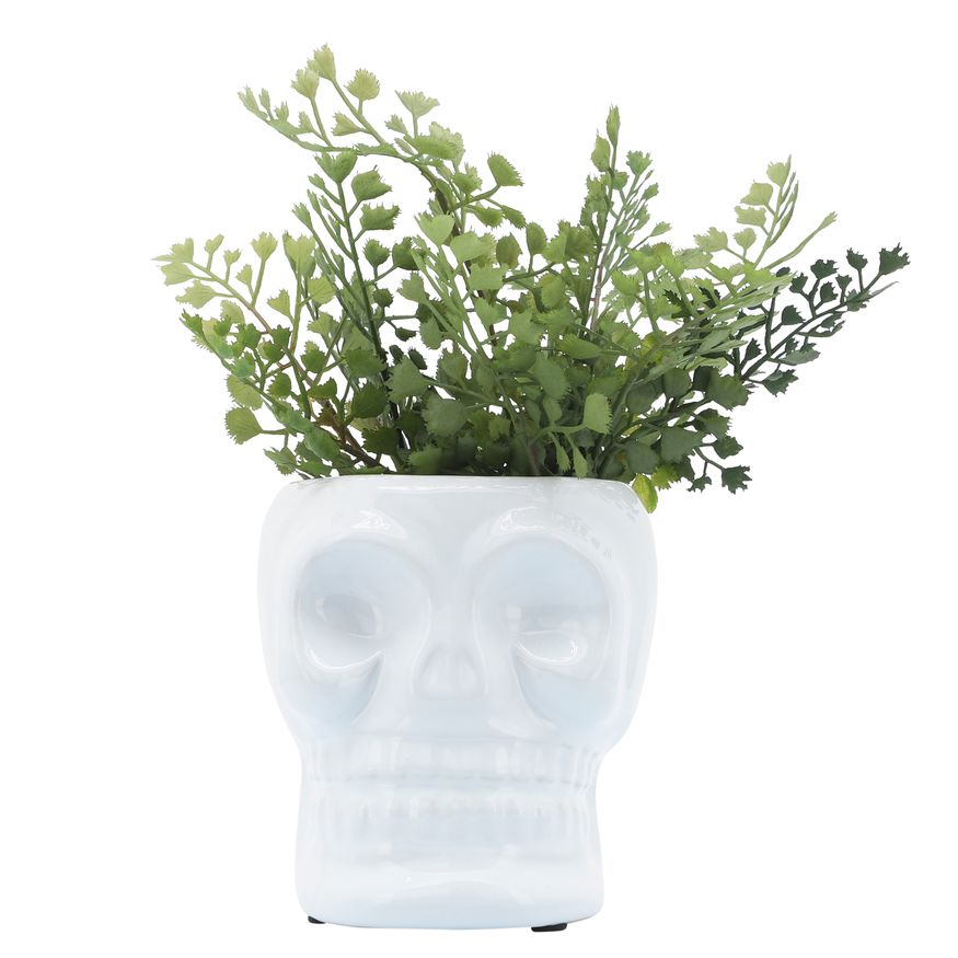 Sagebrook 5" Ceramic Skull Vase - White