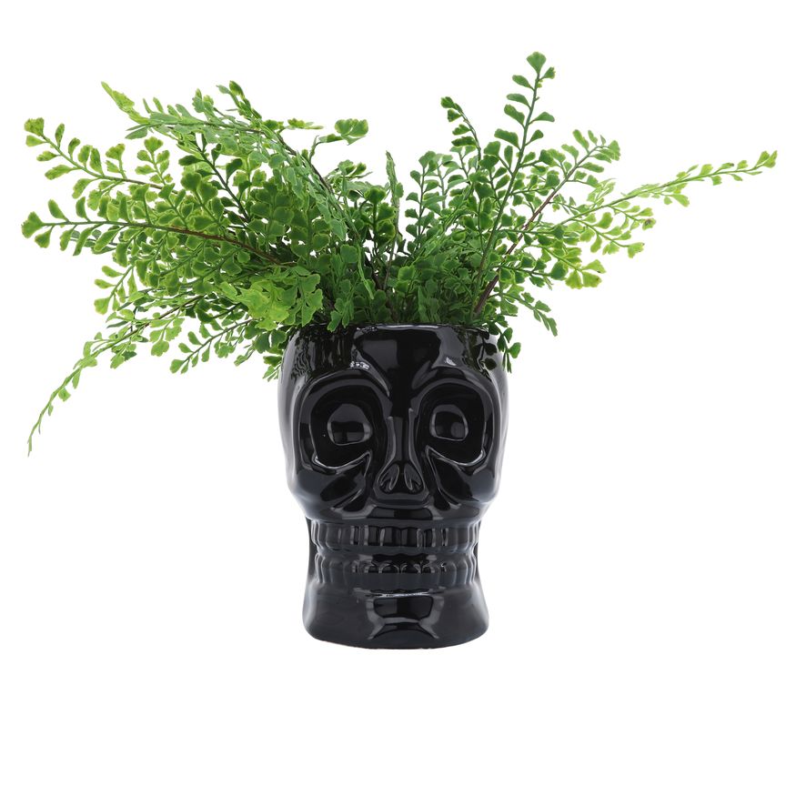 Sagebrook 6" Ceramic Skull Vase - Black