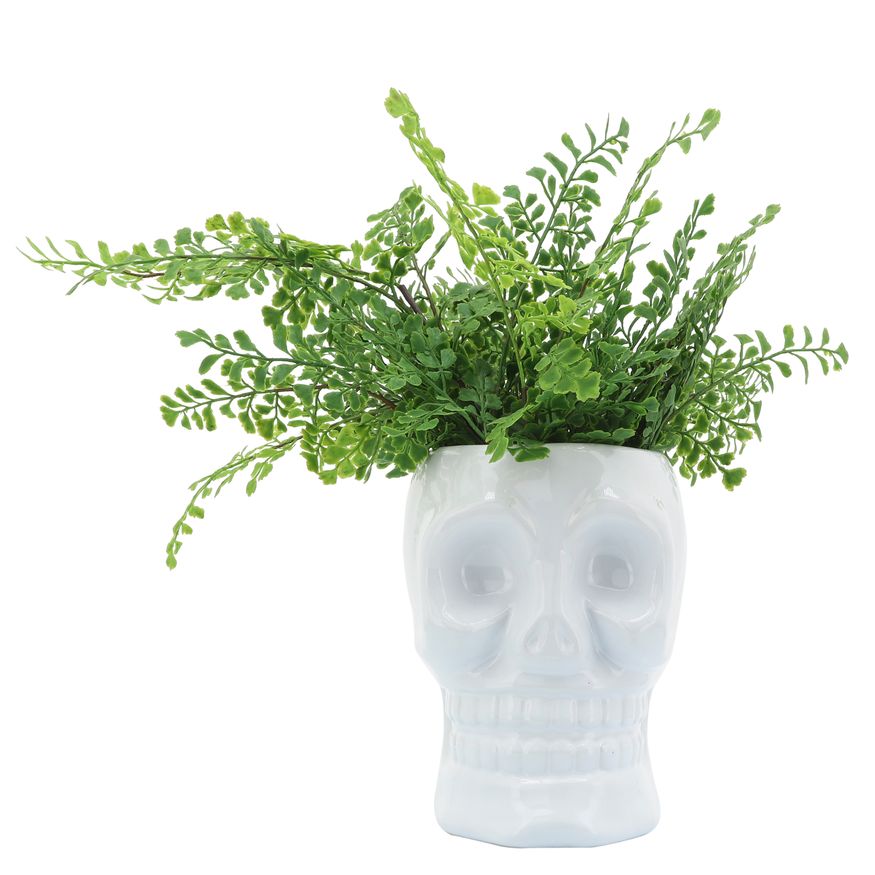 Sagebrook 6" Ceramic Skull Vase - White