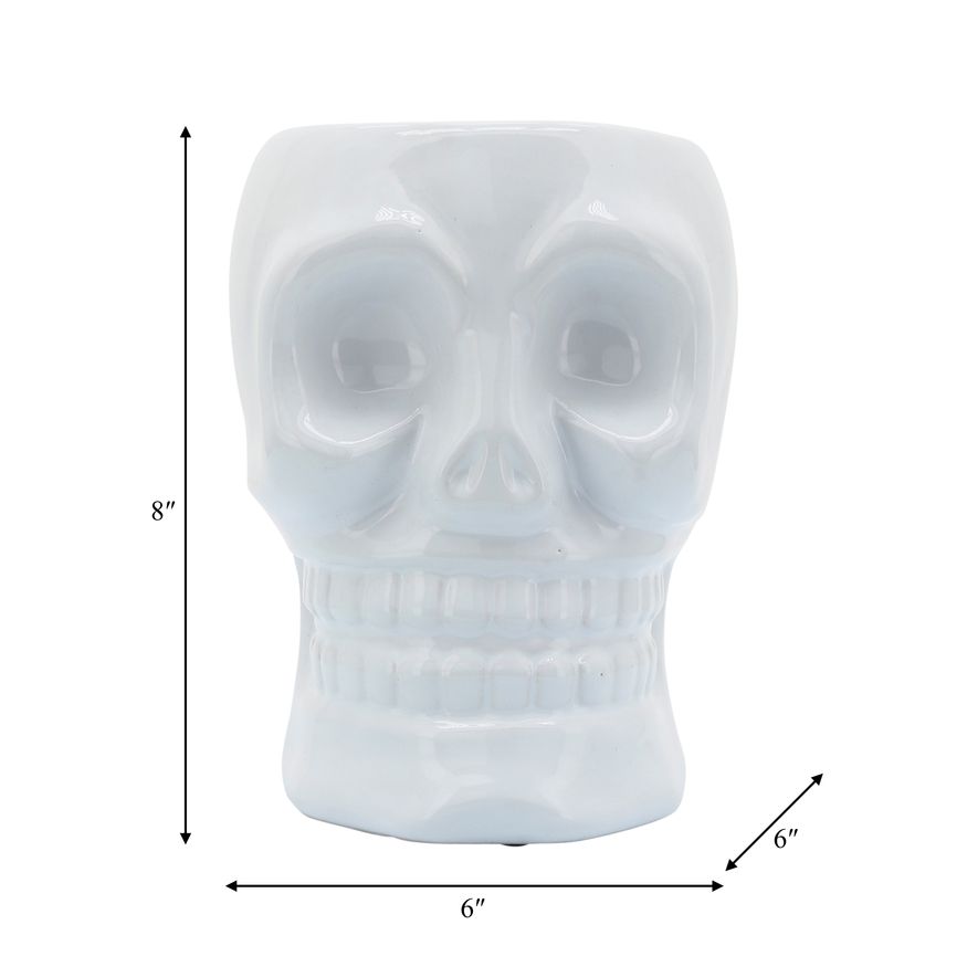 Sagebrook 6" Ceramic Skull Vase - White