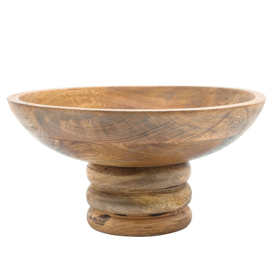 Sagebrook 12" Round Bowl With Ribbed Base Wood