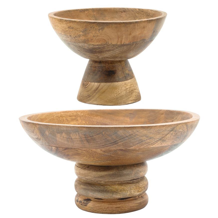 Sagebrook 12" Round Bowl With Ribbed Base Wood - Natural