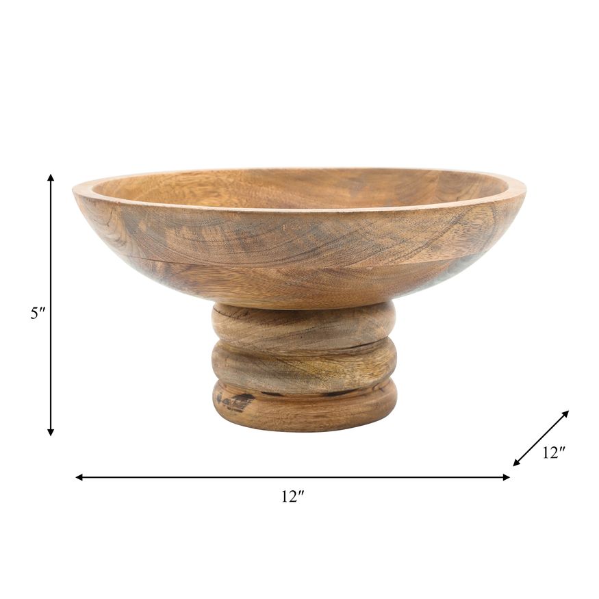 Sagebrook 12" Round Bowl With Ribbed Base Wood - Natural