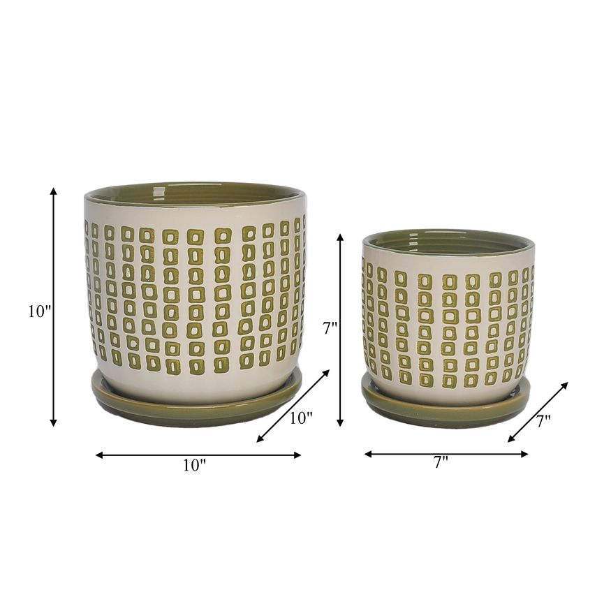 Sagebrook™ 5"/6" Ceramic Planters With Saucer (Set Of 2) - Olive