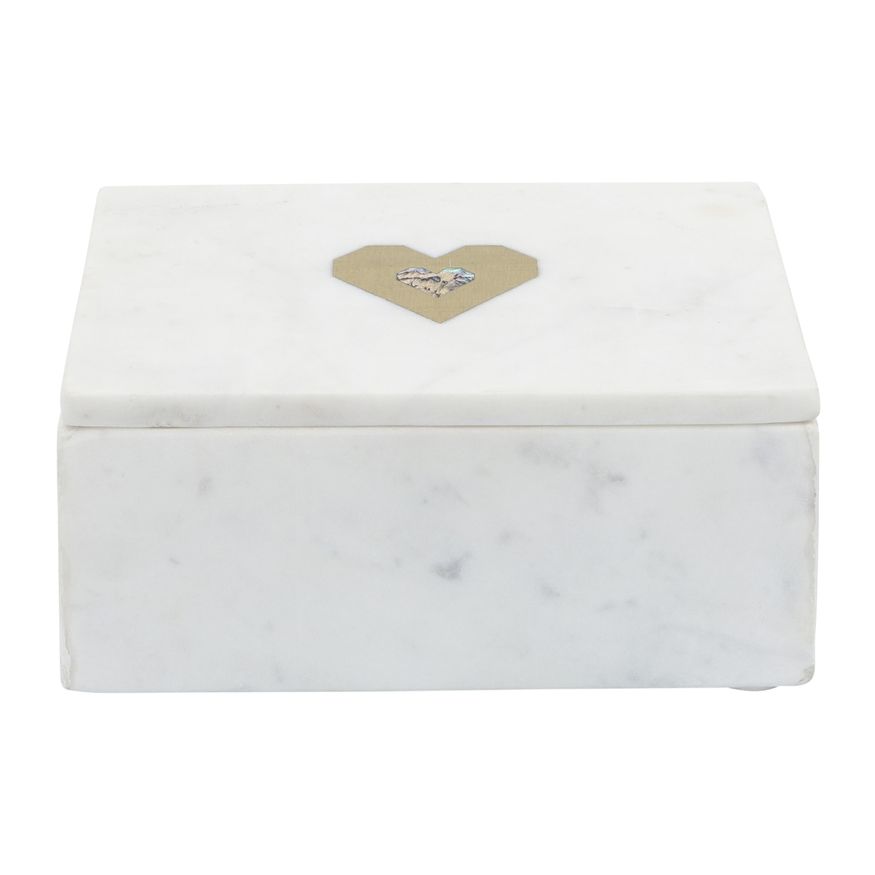 Sagebrook - 7"x5" Marble Rectangular Box Heart in White