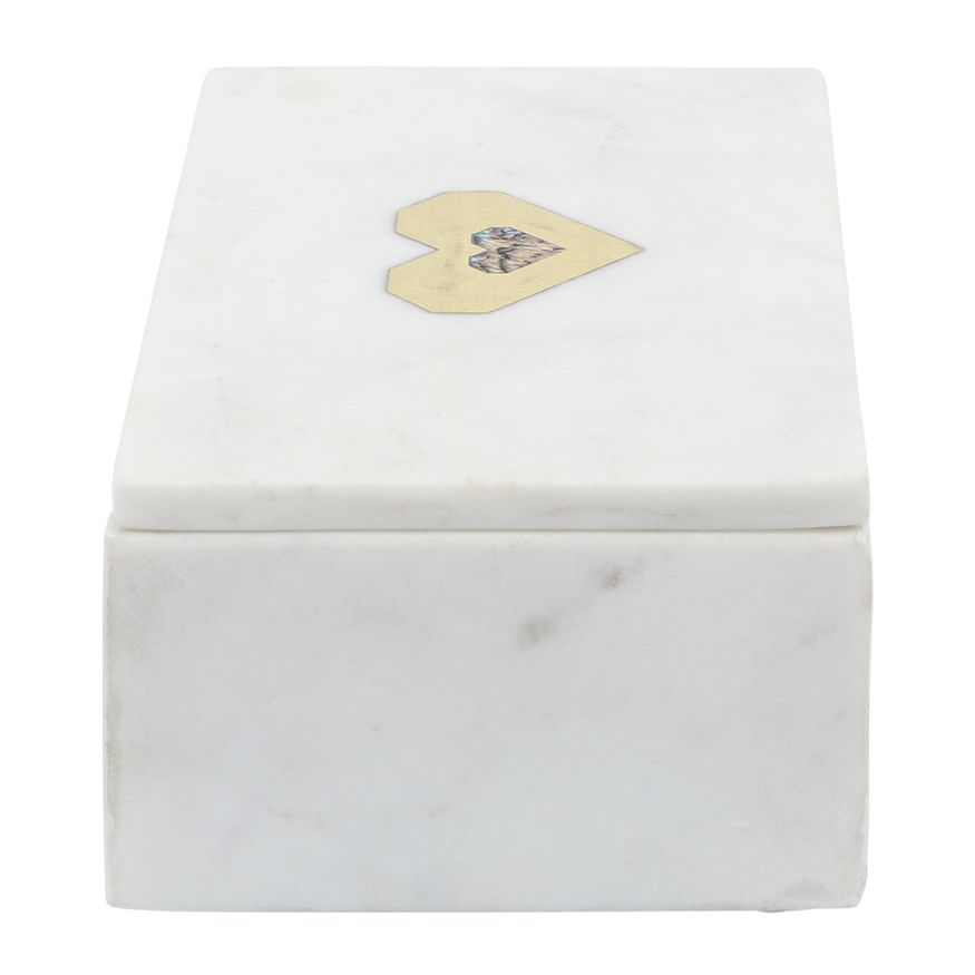 Sagebrook - 7"x5" Marble Rectangular Box Heart in White