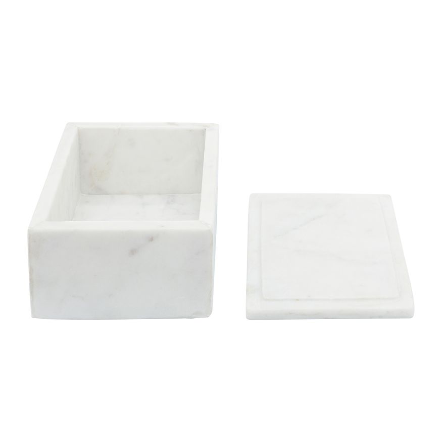 Sagebrook - 7"x5" Marble Rectangular Box Heart in White