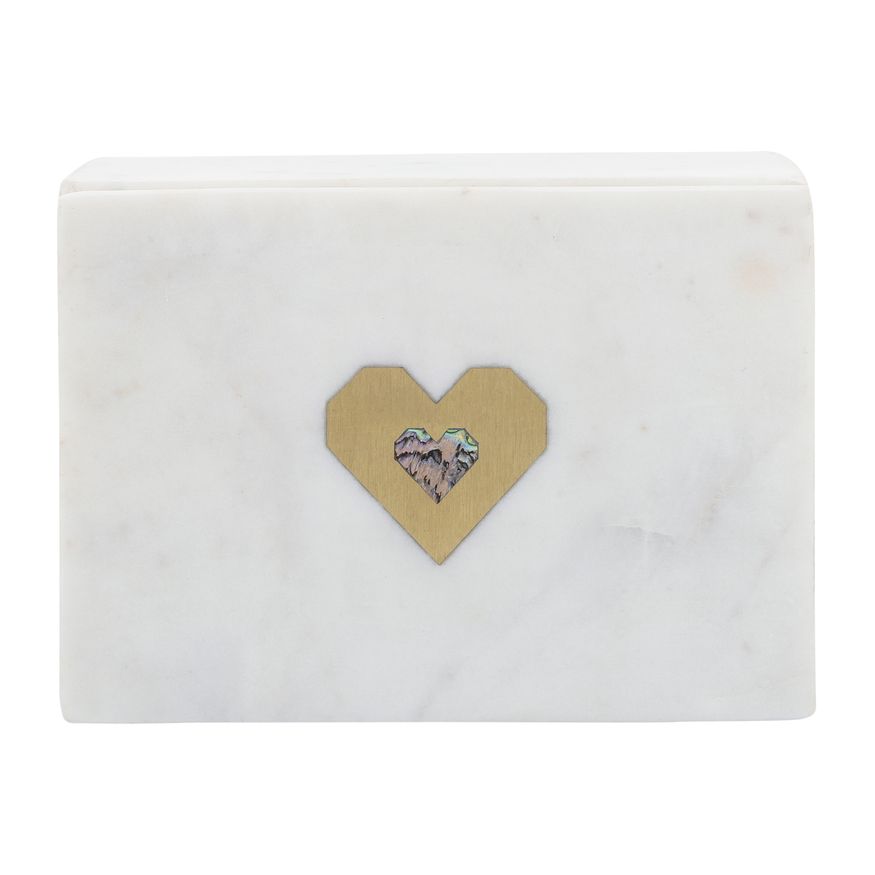 Sagebrook - 7"x5" Marble Rectangular Box Heart in White