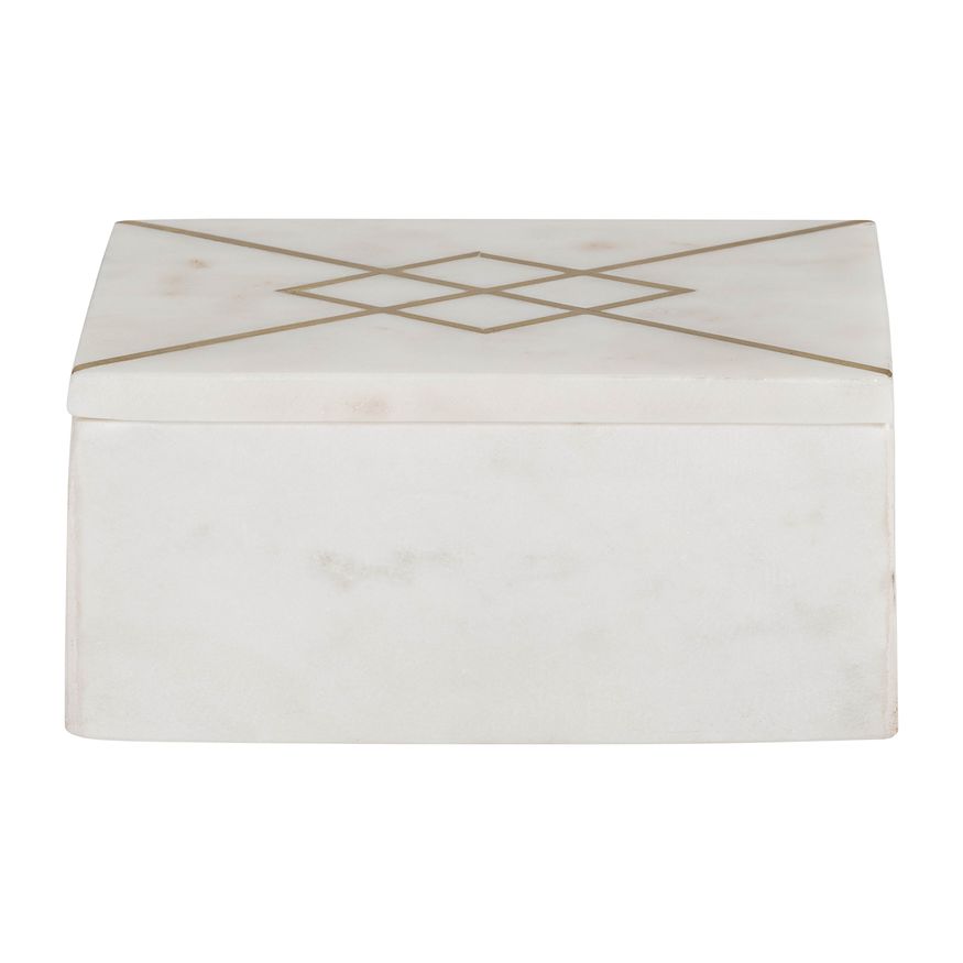 Sagebrook - 7"x5" Marble Box With Inlay in White