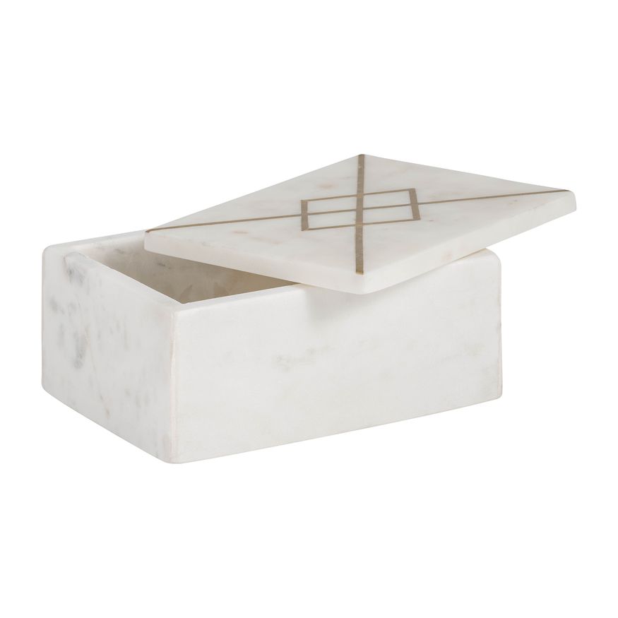 Sagebrook - 7"x5" Marble Box With Inlay in White