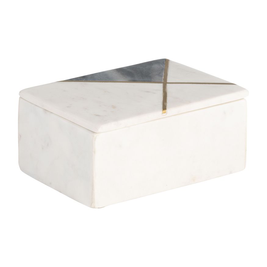 Sagebrook - 7"x5" Marble Rectangular Box Brass Inlay in White