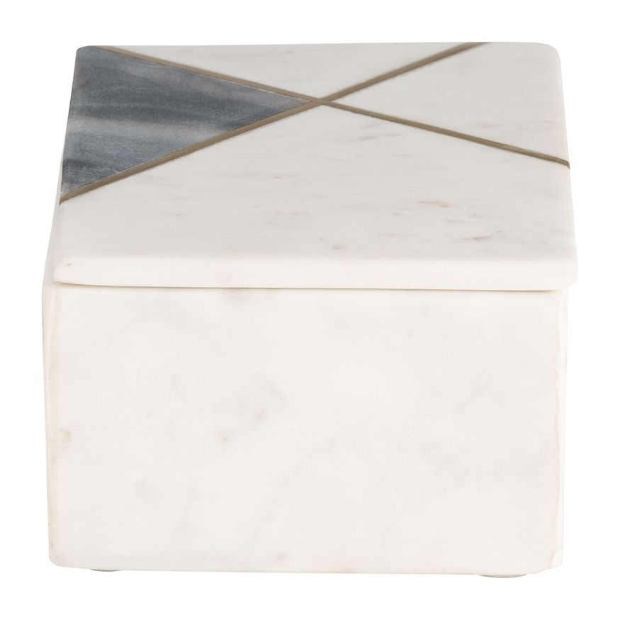 Sagebrook - 7"x5" Marble Rectangular Box Brass Inlay in White