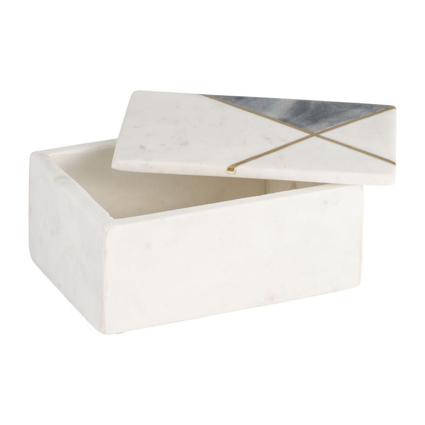 Sagebrook - 7"x5" Marble Rectangular Box Brass Inlay in White