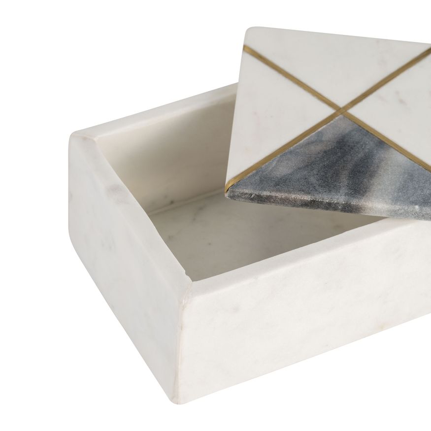 Sagebrook - 7"x5" Marble Rectangular Box Brass Inlay in White