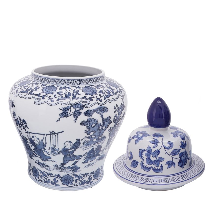 Sagebrook - 15" Ceramic Blossoms Temple Jar in Blue