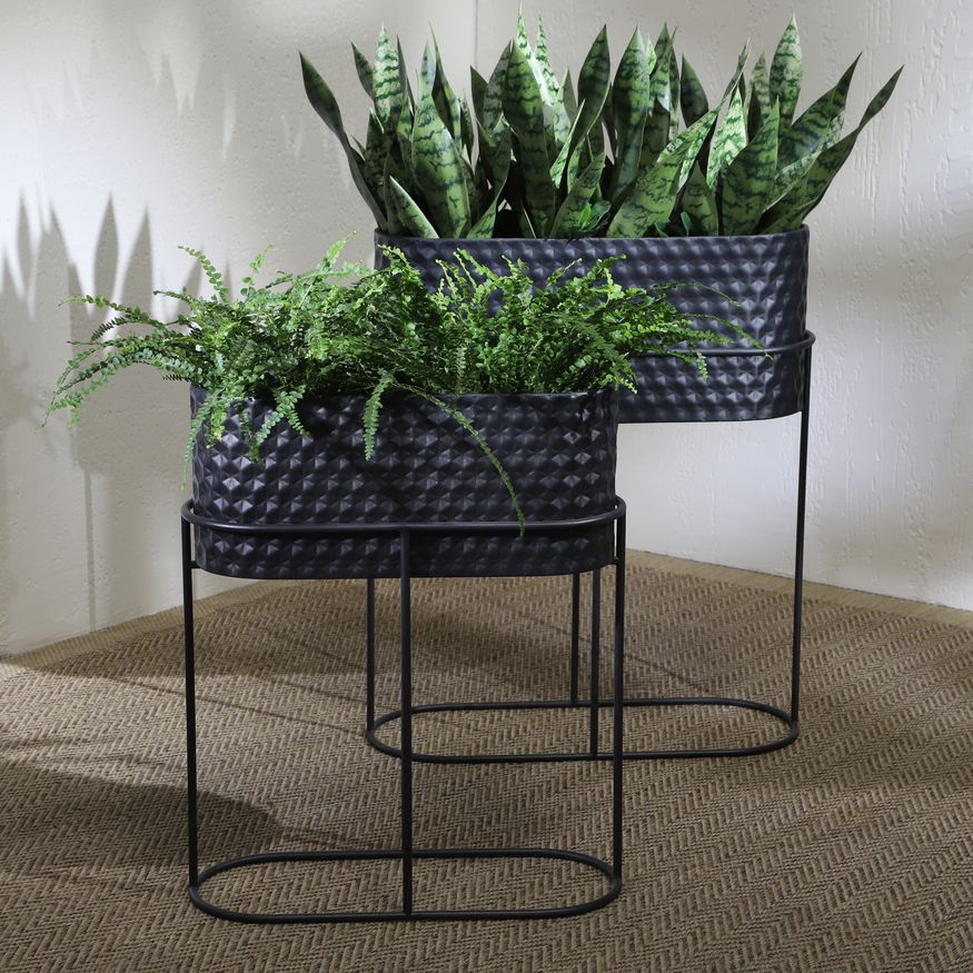 Sagebrook 20/24" Oval Metal Planters (Set Of 2) - Black