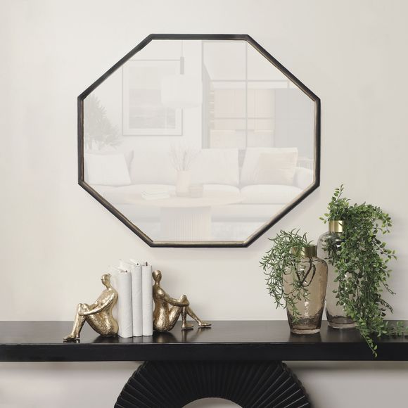 Sagebrook Metal Octagonal Mirror - Black/Gold