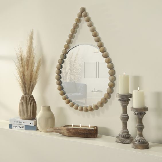 Sagebrook Wood Beaded Mirror - White