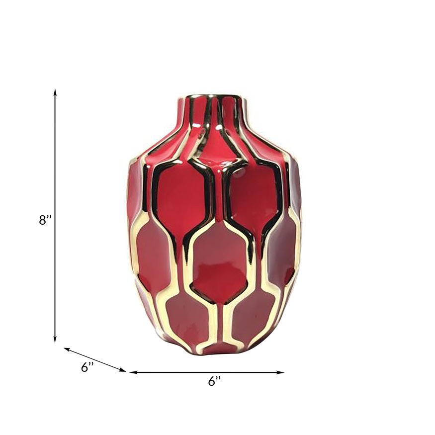 Sagebrook - 8" Ceramic Vase in Red/Gold