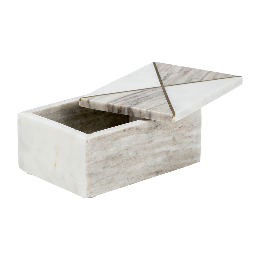 Sagebrook - 7"x5" Marble Rectagular Box WithInlay in White/Brown