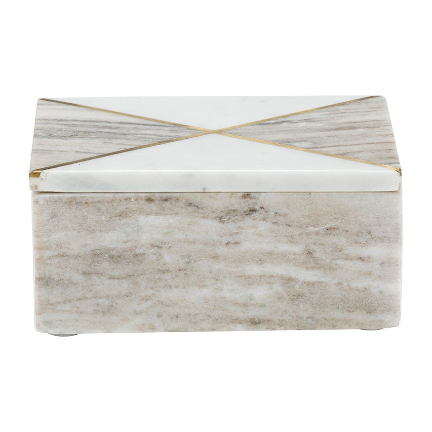 Sagebrook - 7"x5" Marble Rectagular Box WithInlay in White/Brown