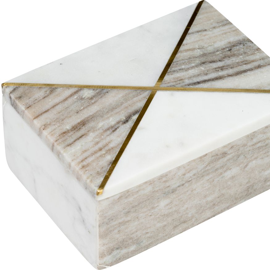 Sagebrook - 7"x5" Marble Rectagular Box WithInlay in White/Brown