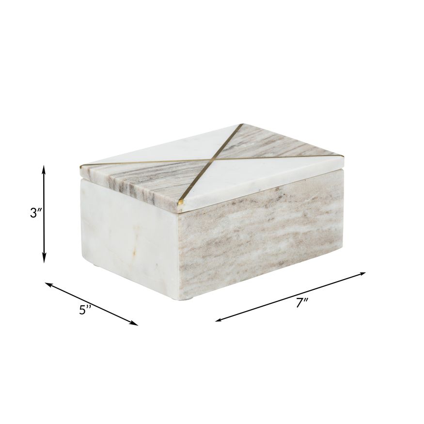 Sagebrook - 7"x5" Marble Rectagular Box WithInlay in White/Brown