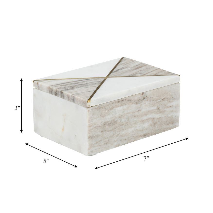 Sagebrook - 7"x5" Marble Rectagular Box WithInlay in White/Brown