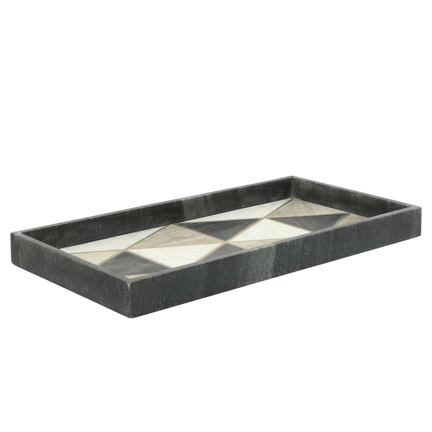 Sagebrook - 9"x18" Marble Rectangular Tray in Black/White