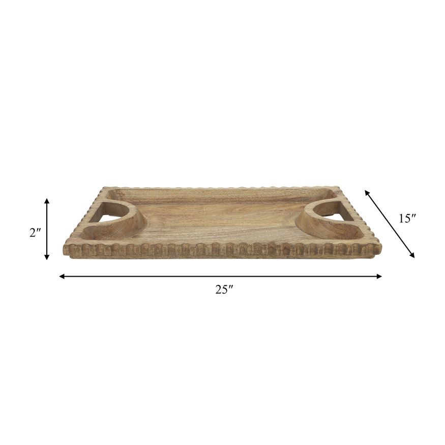 Sagebrook 25"x15" Wood Scalloped Edge Tray - Natural