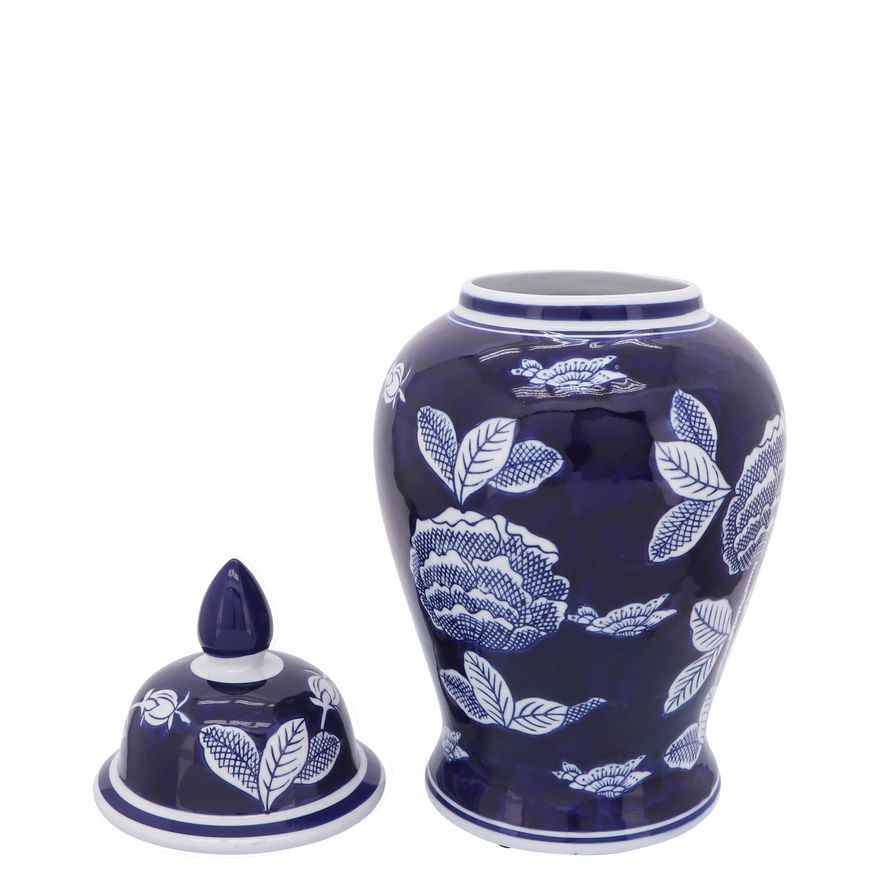 Sagebrook - 18" Ceramic Flower Temple Jar in White/Blue