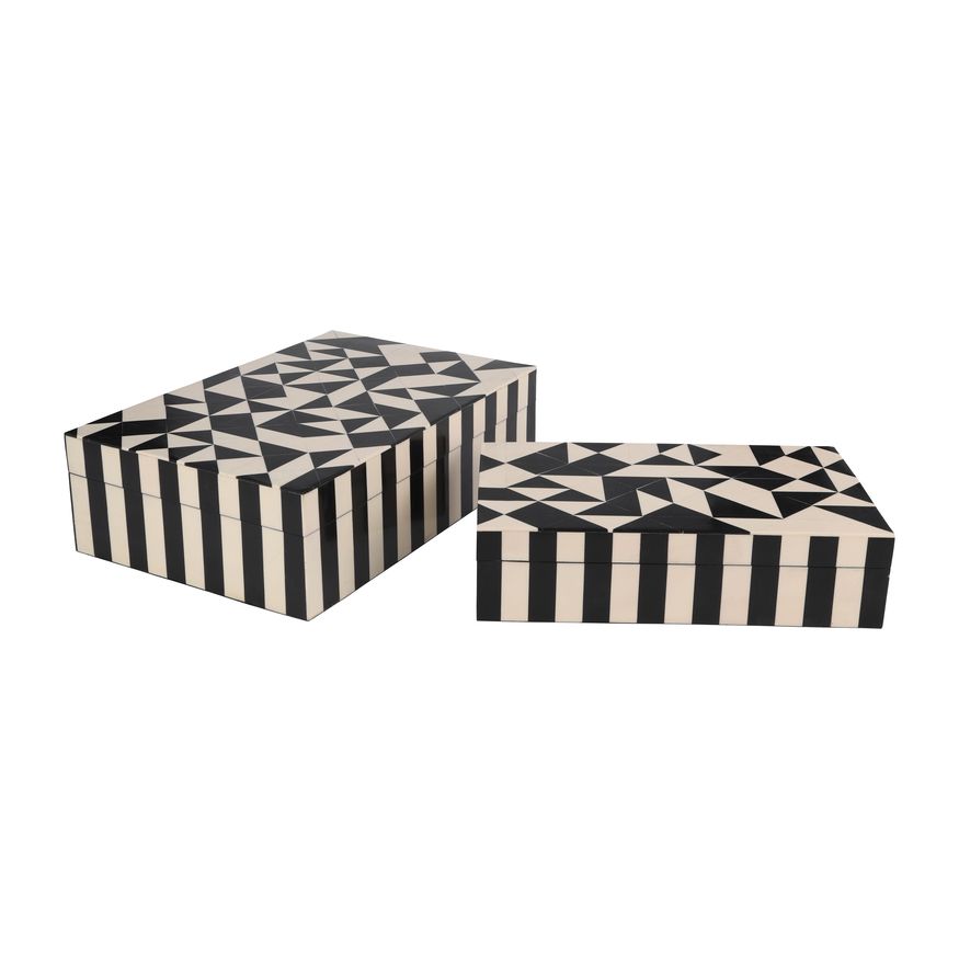 Sagebrook 10"/12" Resin Harlequin Boxes (Set Of 2) - Black/White