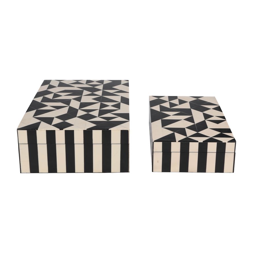 Sagebrook 10"/12" Resin Harlequin Boxes (Set Of 2) - Black/White