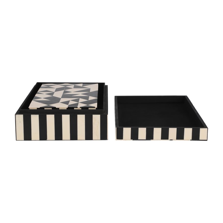 Sagebrook 10"/12" Resin Harlequin Boxes (Set Of 2) - Black/White