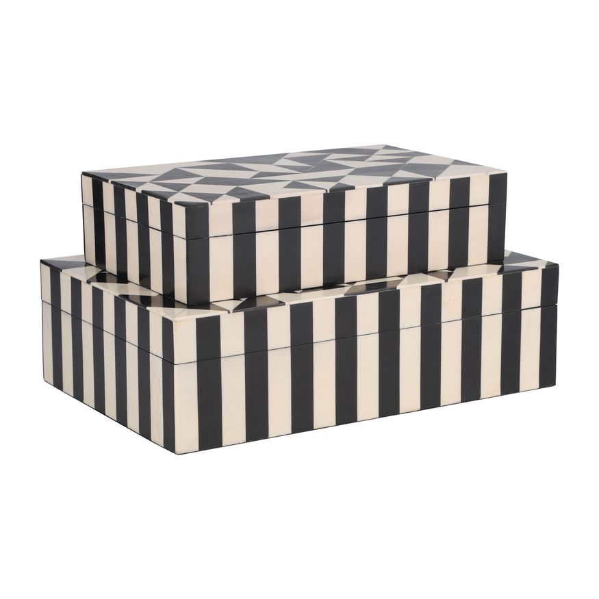 Sagebrook 10"/12" Resin Harlequin Boxes (Set Of 2) - Black/White