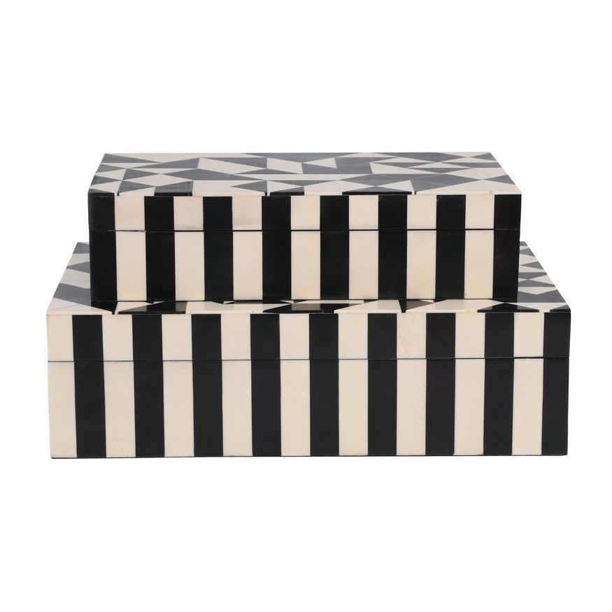 Sagebrook 10"/12" Resin Harlequin Boxes (Set Of 2) - Black/White