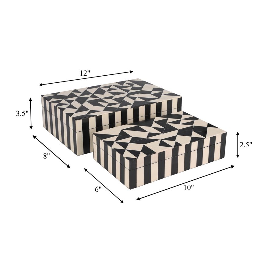 Sagebrook 10"/12" Resin Harlequin Boxes (Set Of 2) - Black/White