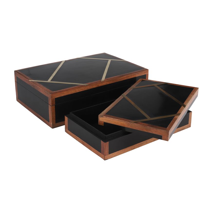 Sagebrook 10"/12" Resin Boxes With Gold Inlay (Set Of 2) - Black