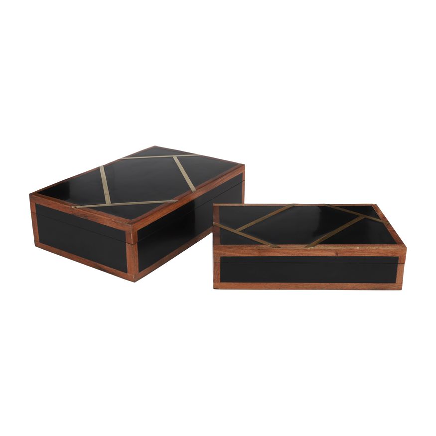 Sagebrook 10"/12" Resin Boxes With Gold Inlay (Set Of 2) - Black