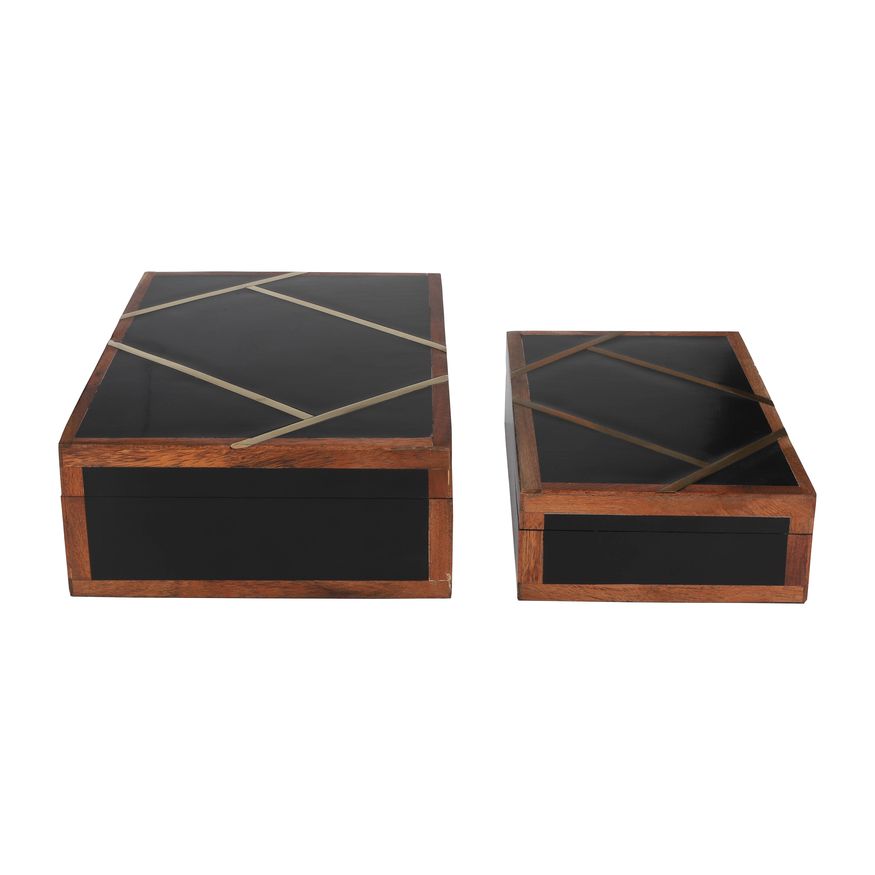 Sagebrook 10"/12" Resin Boxes With Gold Inlay (Set Of 2) - Black