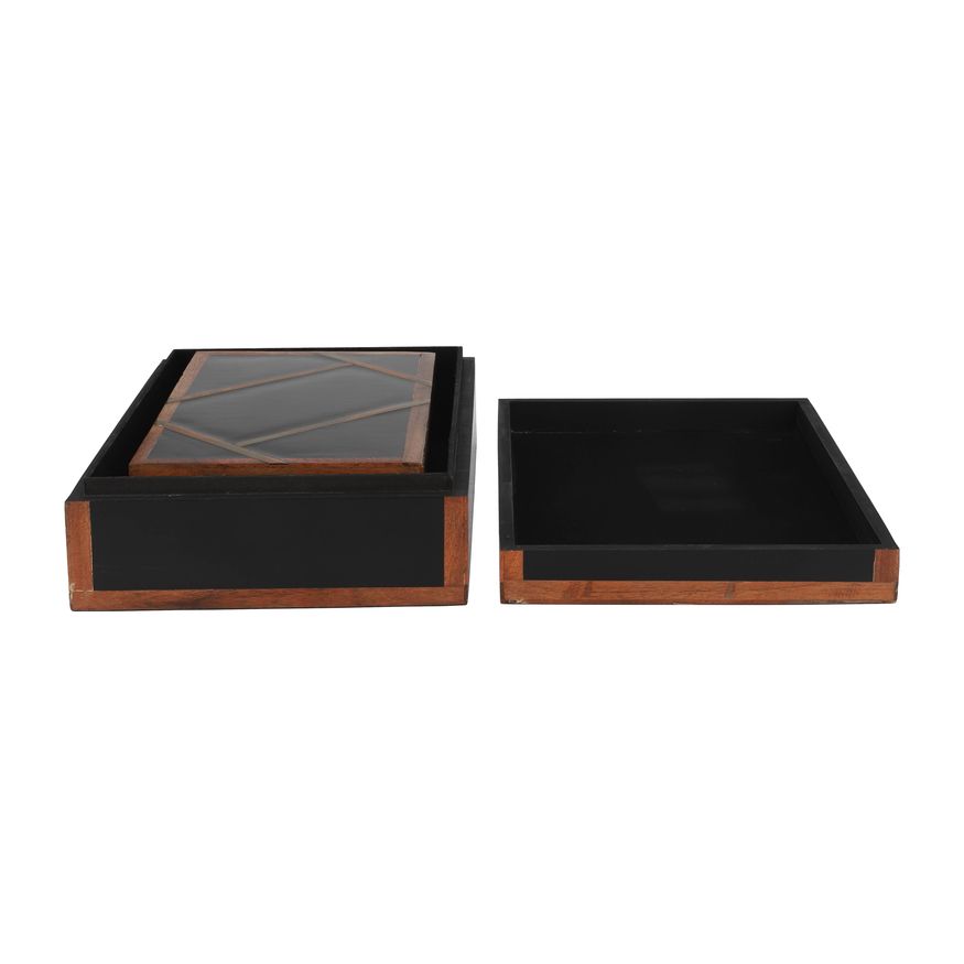 Sagebrook 10"/12" Resin Boxes With Gold Inlay (Set Of 2) - Black