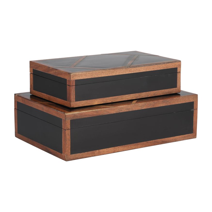 Sagebrook 10"/12" Resin Boxes With Gold Inlay (Set Of 2) - Black