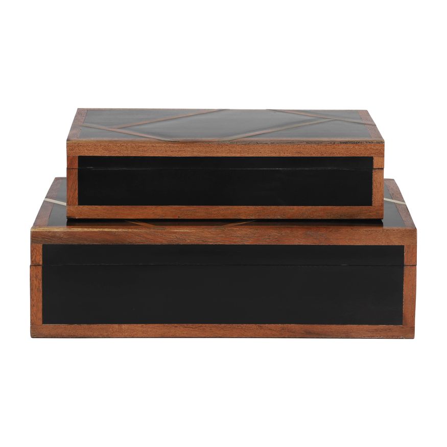 Sagebrook 10"/12" Resin Boxes With Gold Inlay (Set Of 2) - Black