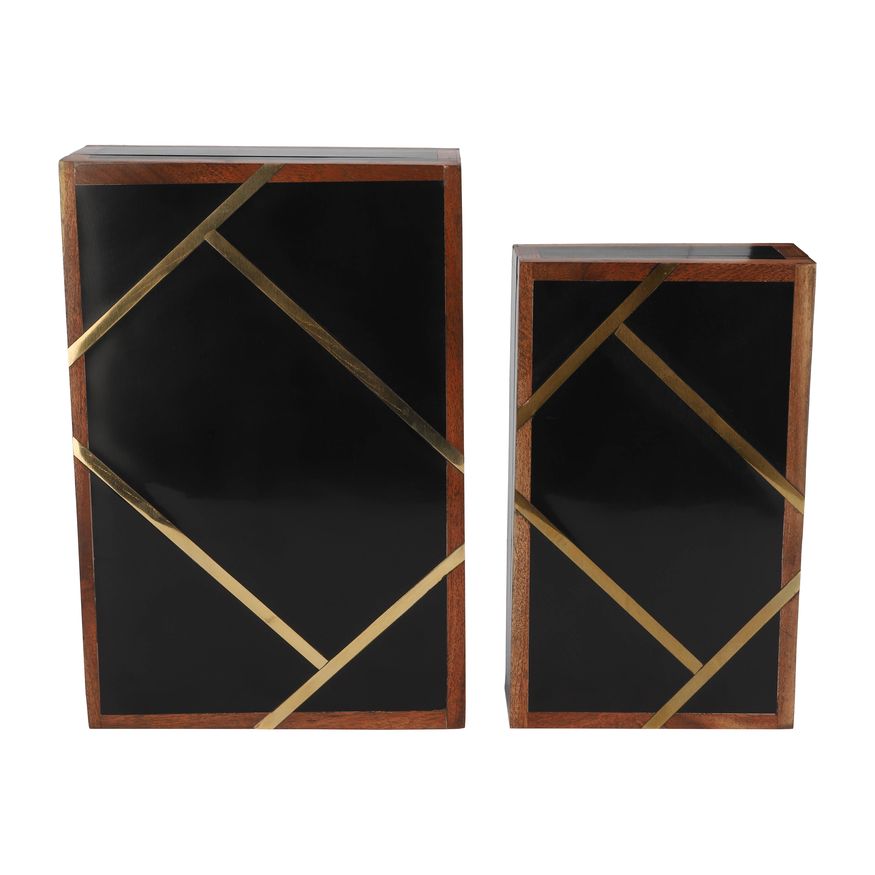 Sagebrook 10"/12" Resin Boxes With Gold Inlay (Set Of 2) - Black