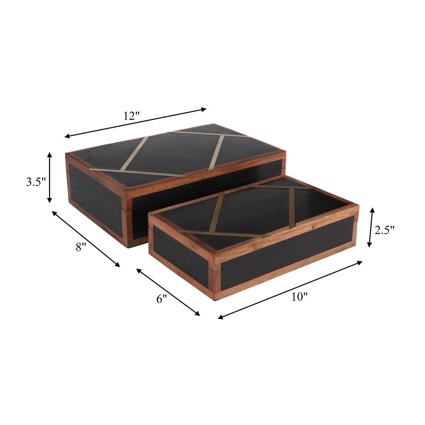 Sagebrook 10"/12" Resin Boxes With Gold Inlay (Set Of 2) - Black