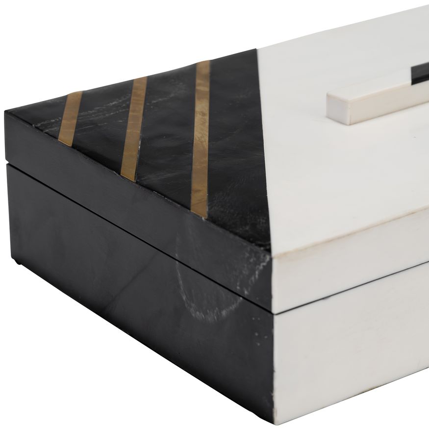 Sagebrook - 10"/12" Resin Striped Boxes With Knob (Set Of 2) in Black/White