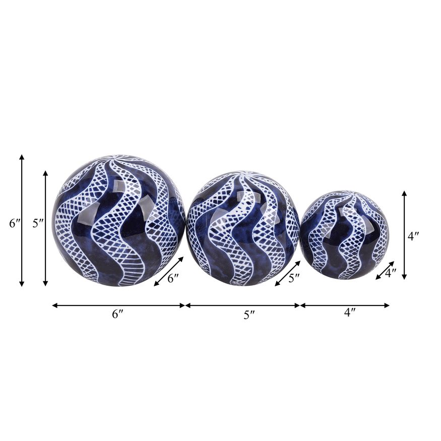 Sagebrook - 4"/5"/6" Ceramic Swirly Orbs (Set Of 3) in Blue