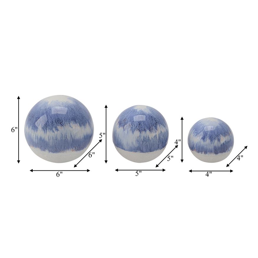 Sagebrook - 4"/5"/6" Ceramic Tie-dye Orbs (Set Of 3) in Blue